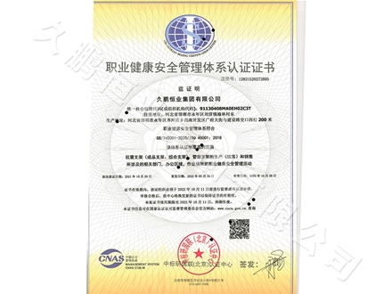 職業(yè)健康安全管理體系認證證書